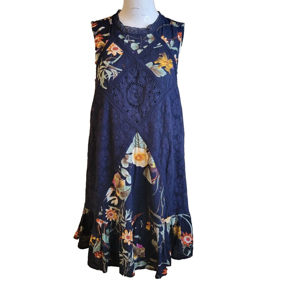 Umgee USA Small Dress Tunic flower open back button lining texture lace